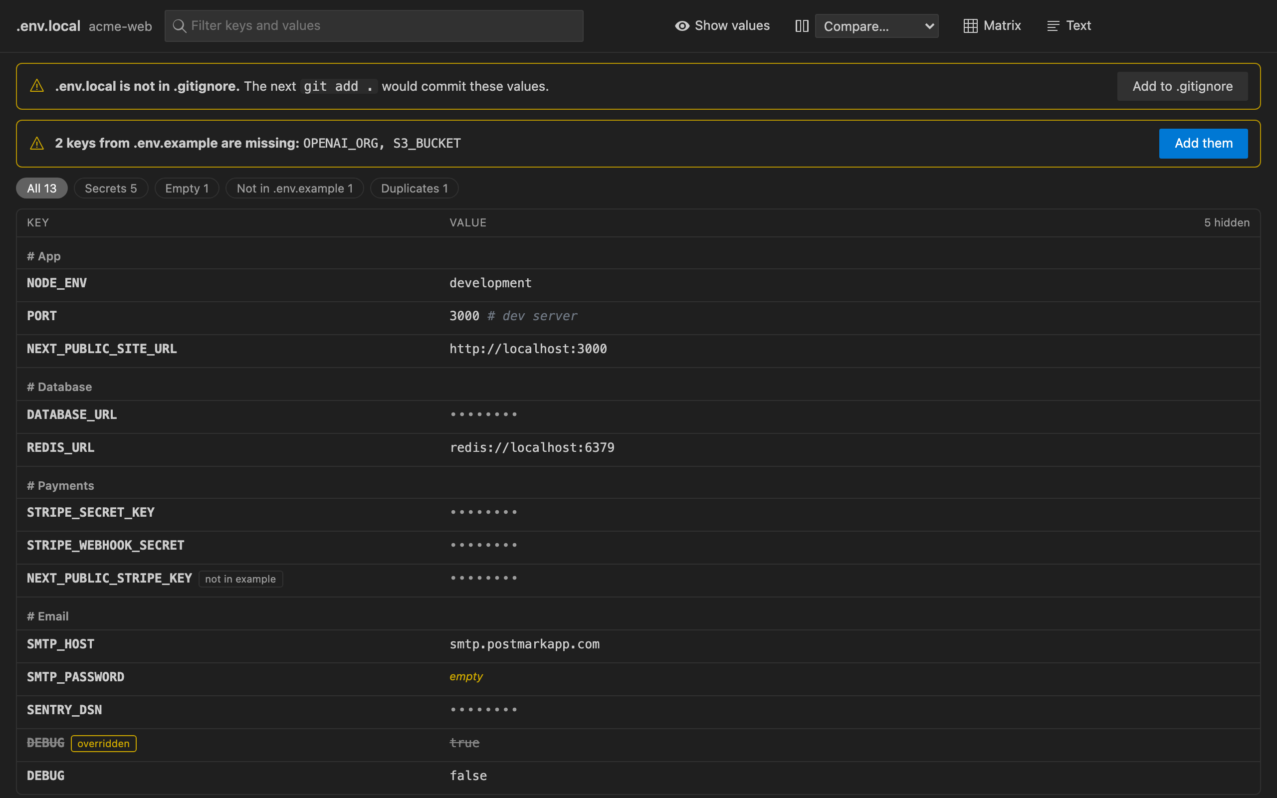 The .env table editor