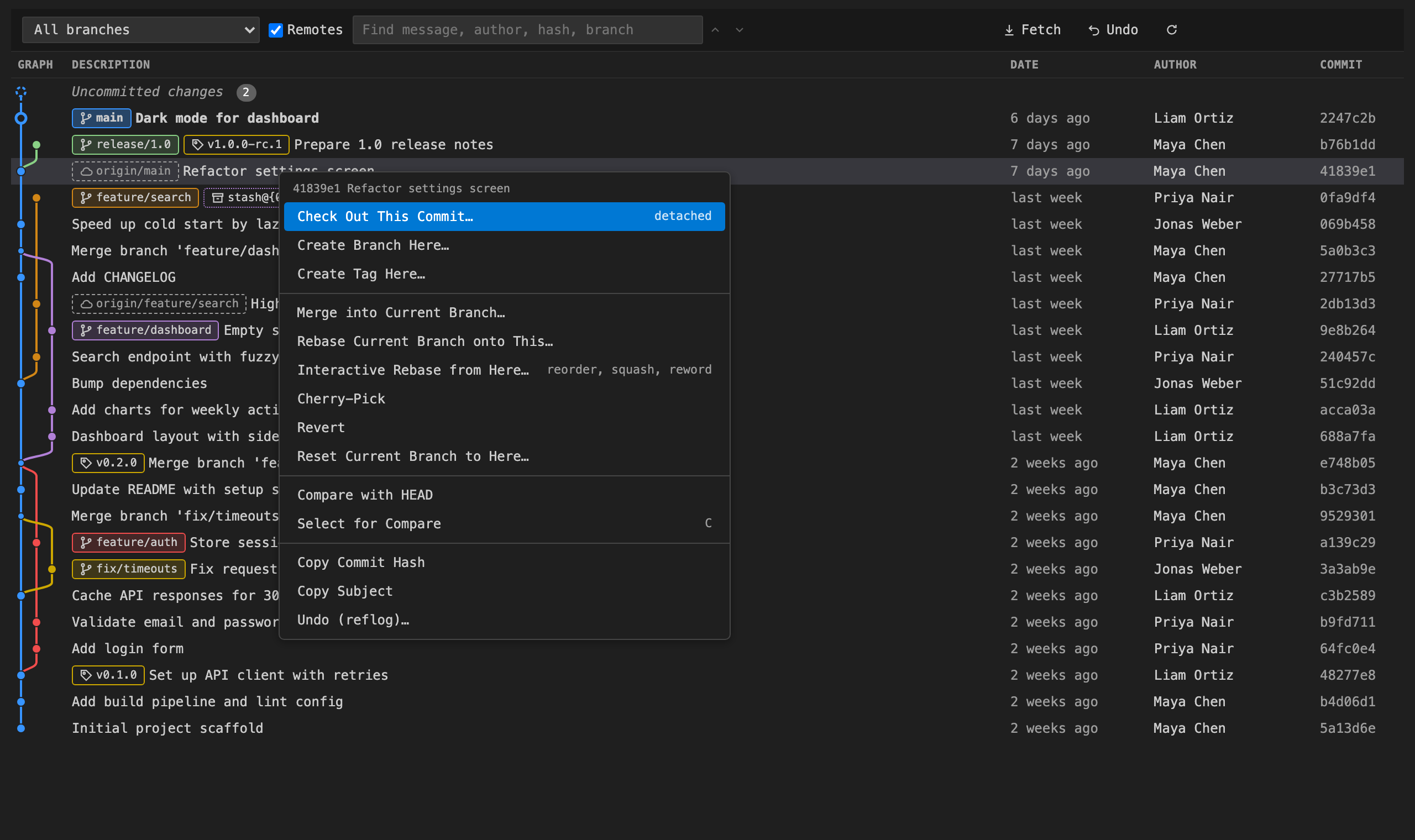 Actions menu