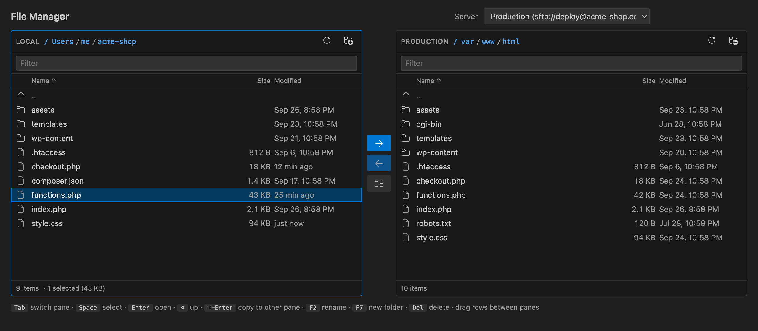 Dual-pane file manager