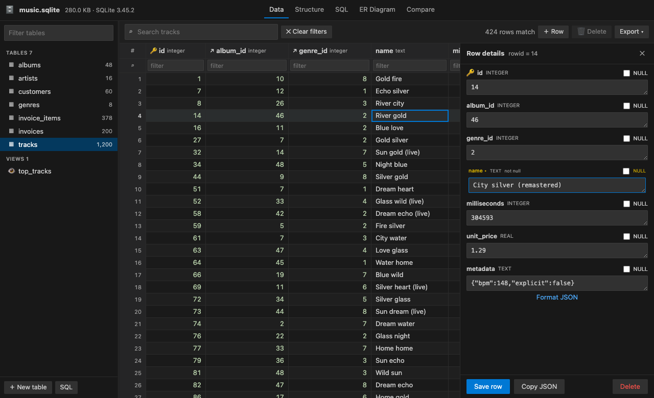 Browse and edit a table