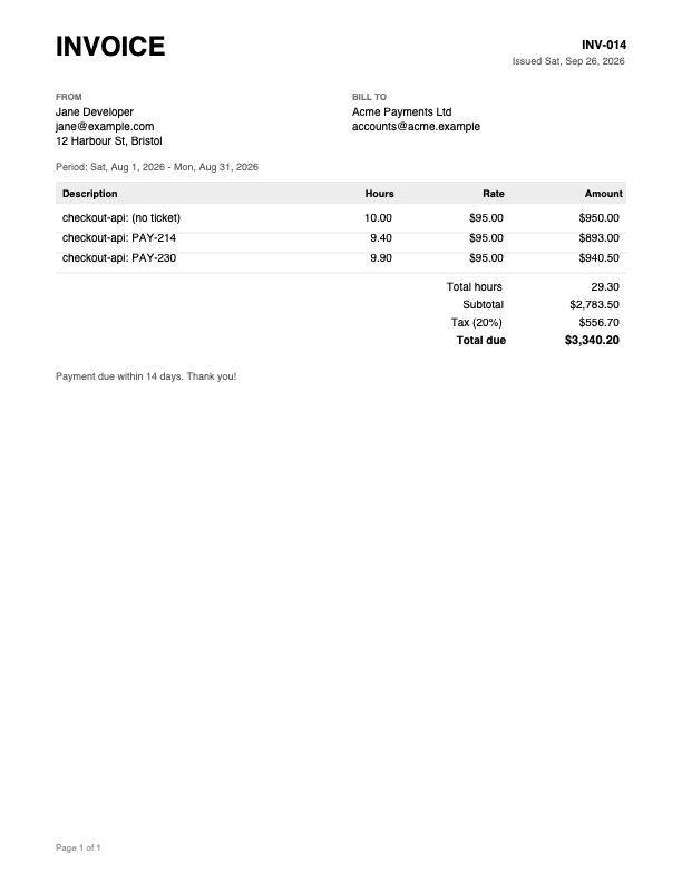 A generated PDF invoice