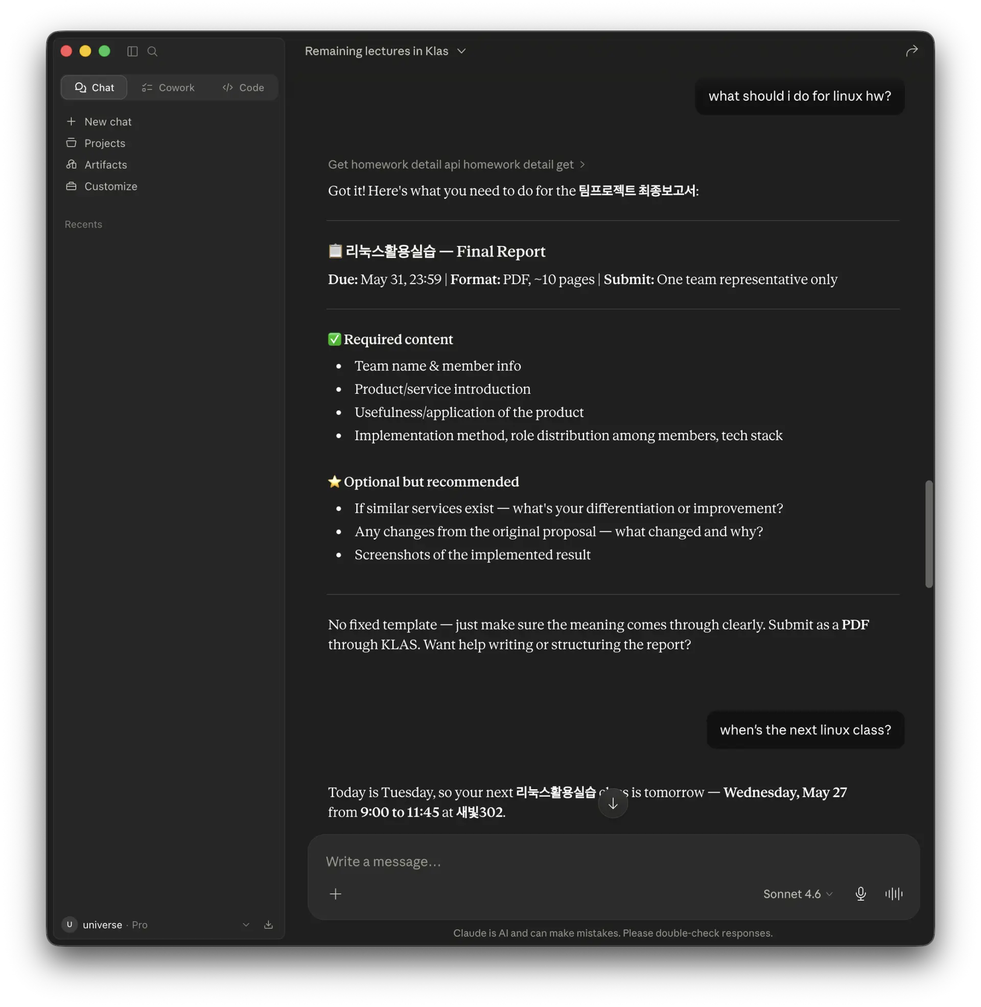 Assignment detail