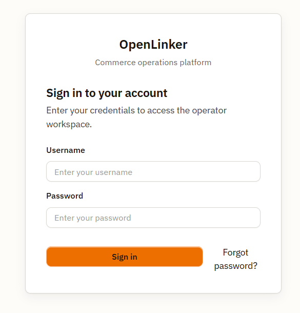 Login screen