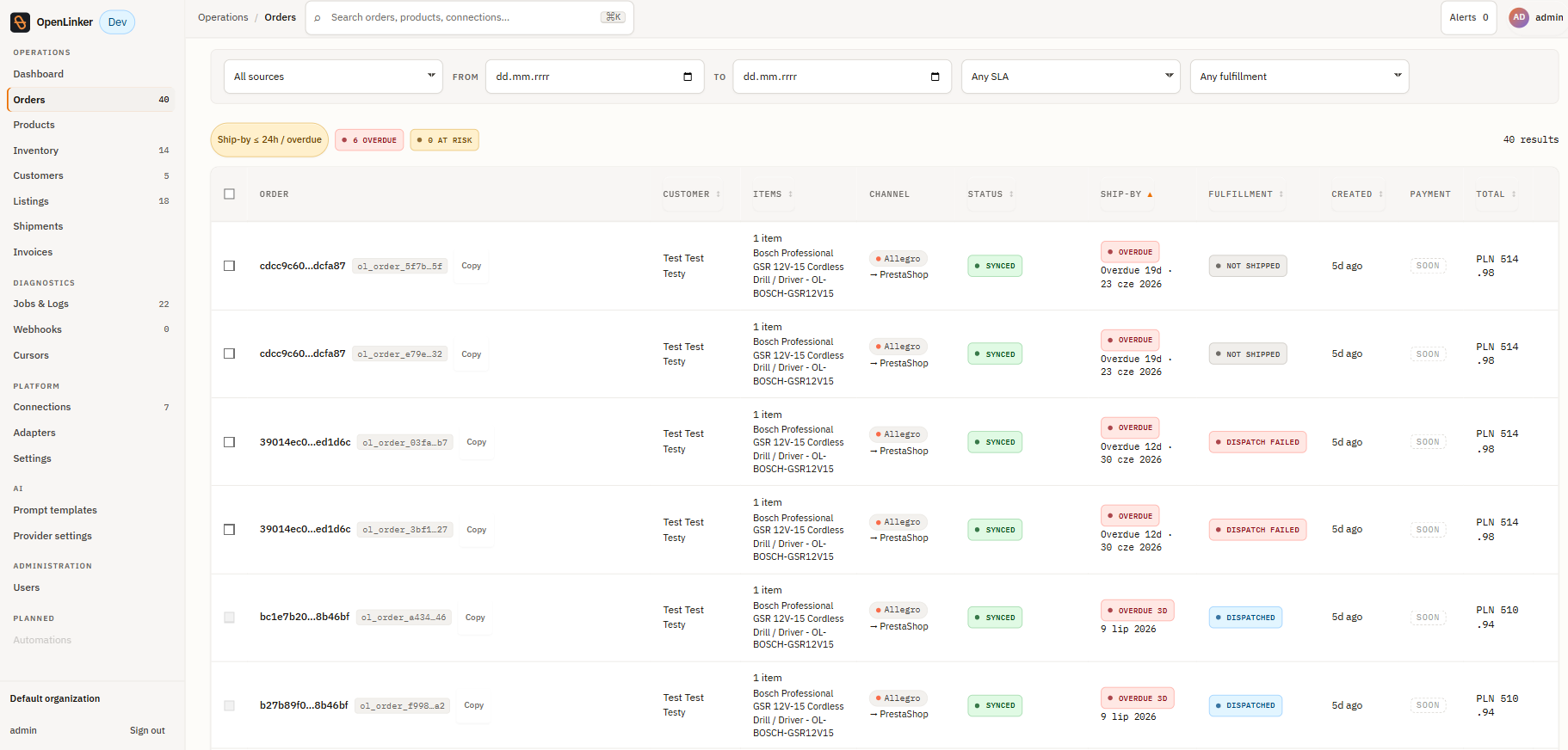 Orders list