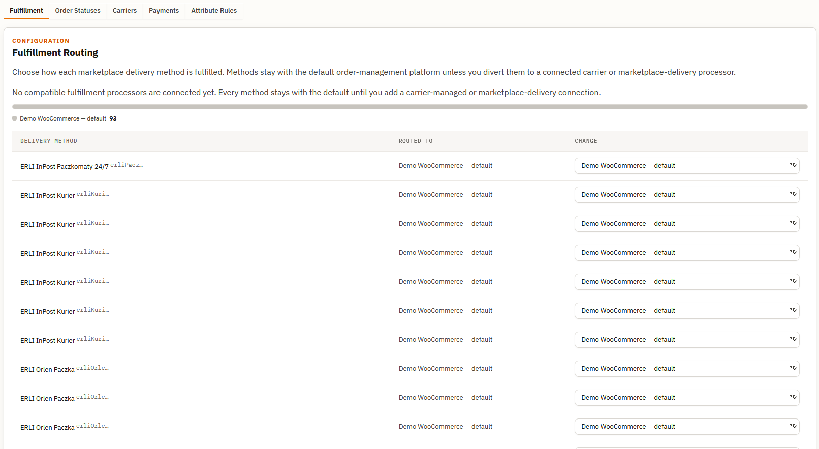 Fulfillment Routing panel