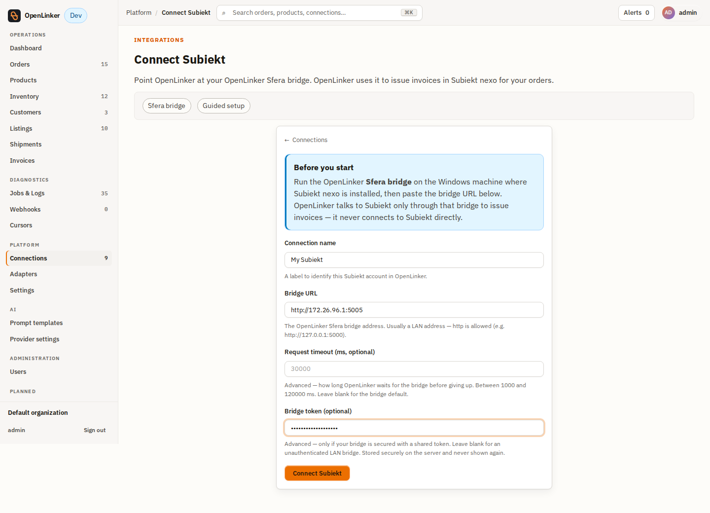Subiekt guided wizard - filled form