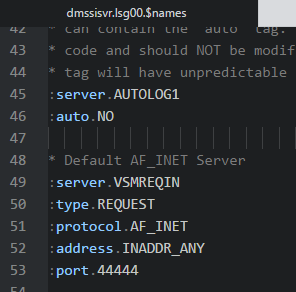 Screenshot: editing DMSSISVR NAMES, copied from  MAINT 193