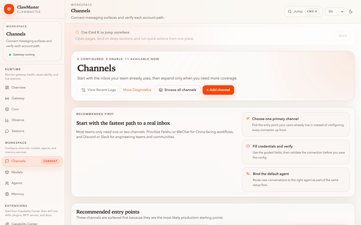 Channels onboarding