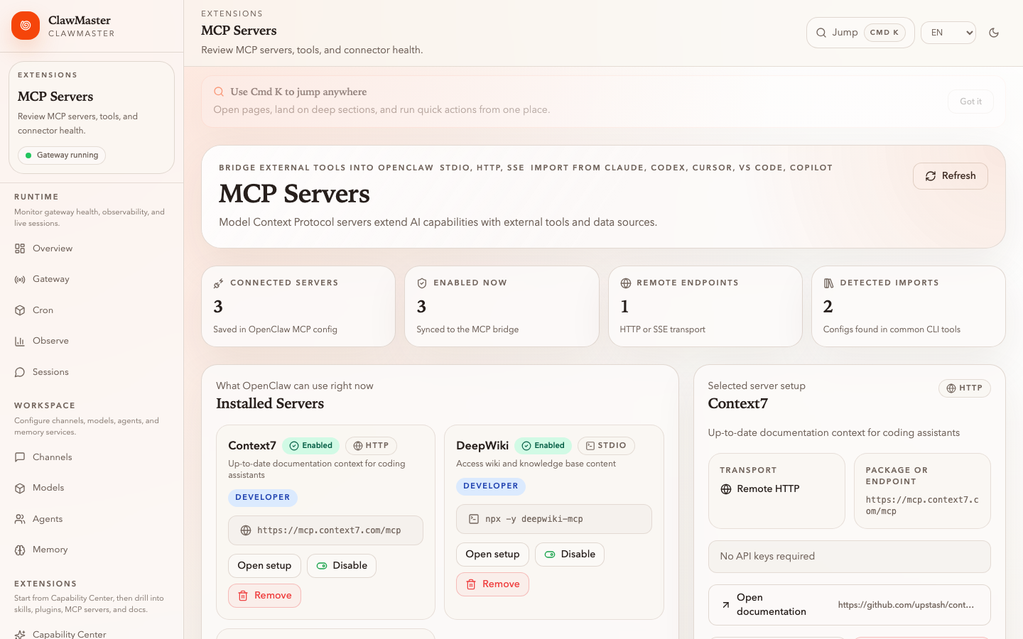 MCP servers page