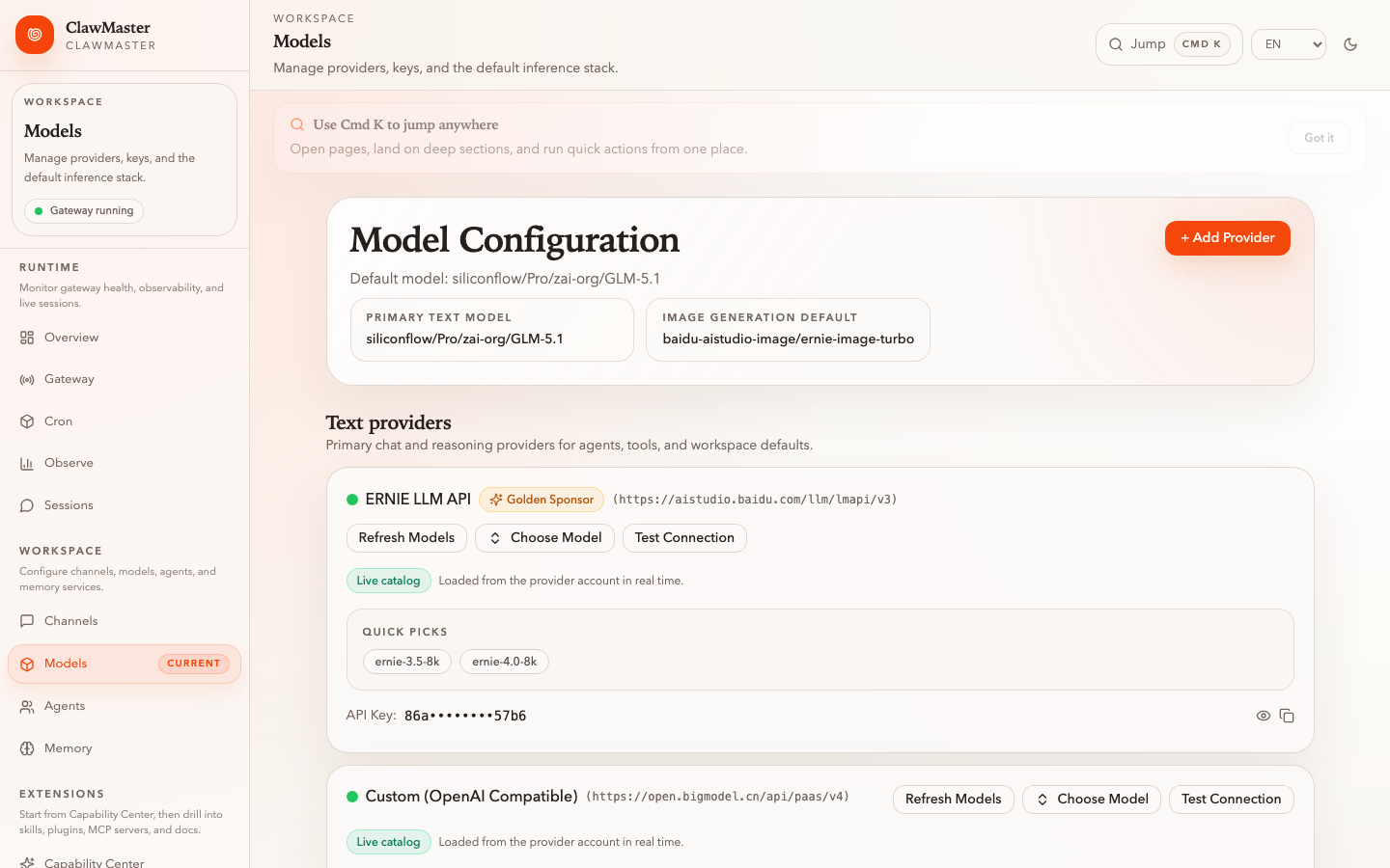 Models and providers page
