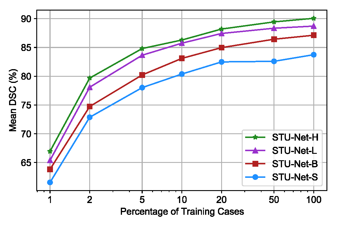 Segmentation performance comparison for different model sizes