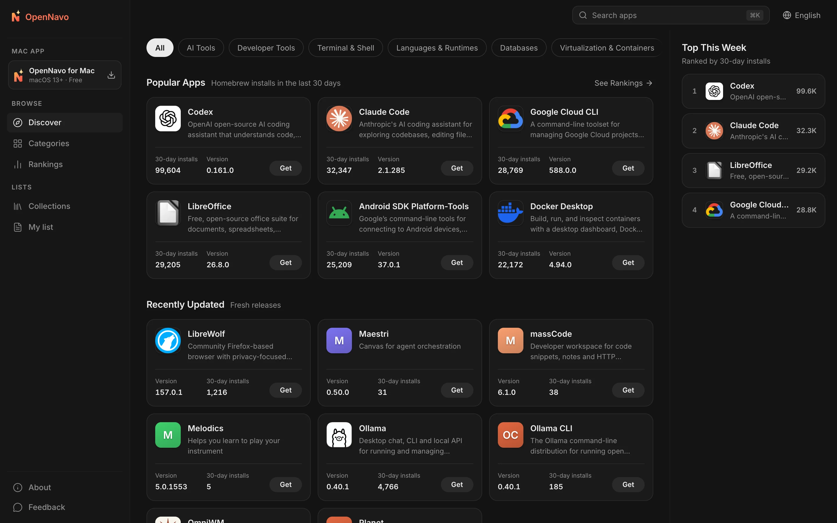 Discover page in English