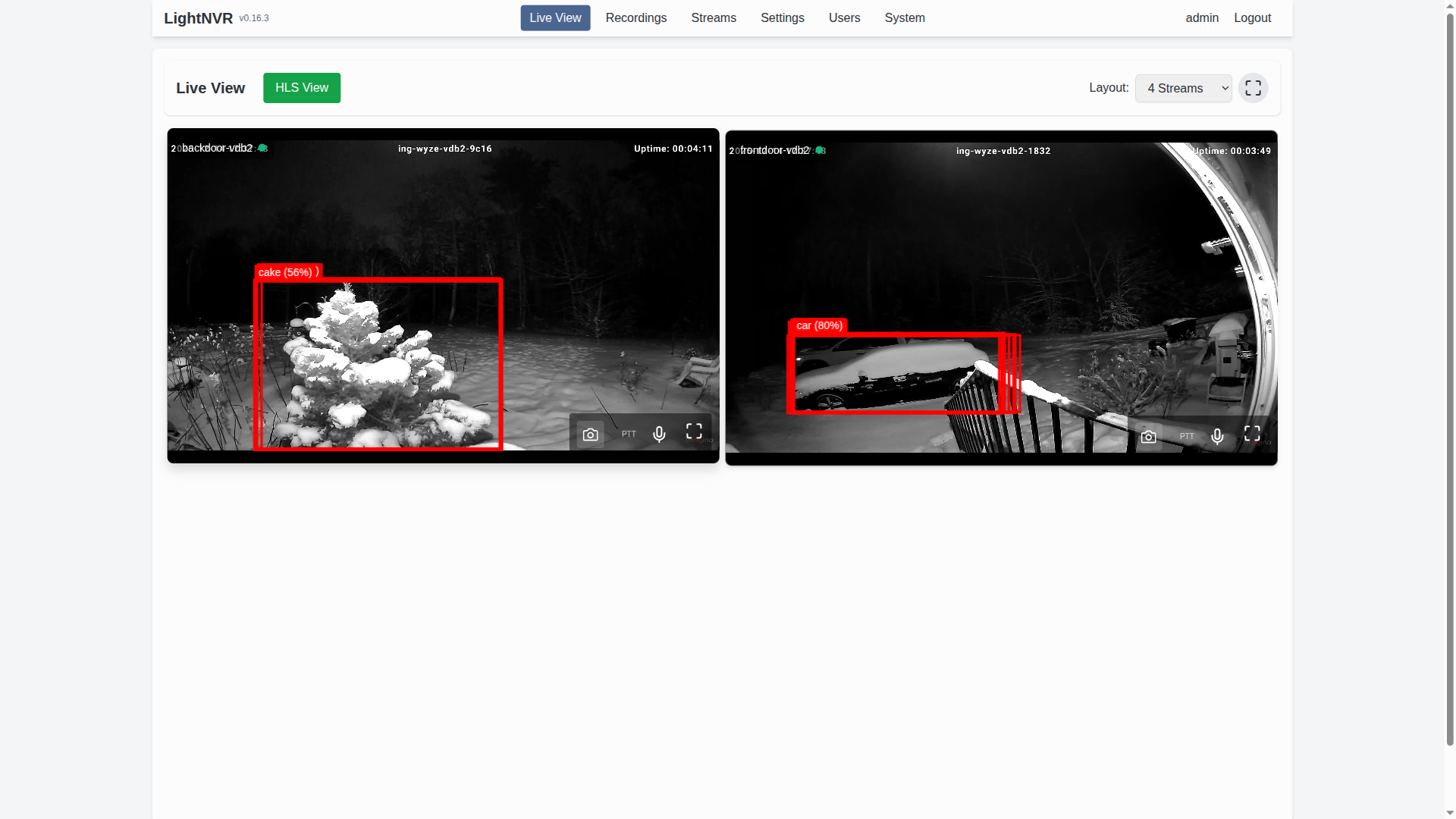 Live Streams Interface