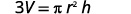 A mathematical formula is presented on a white background, which reads "3V = πr^2h". The equation relates the variables V, r, and h with the mathematical constant pi.