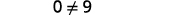 The mathematical expression '0 is not equal to 9' is displayed in black text on a white background.