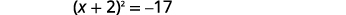 The image displays the quadratic equation (x + 2)^2 = -17, which has no real solutions.