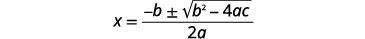 The quadratic formula, x = (-b ×1 sqrt(b^2 - 4ac)) / 2a, is displayed in black text on a white background.