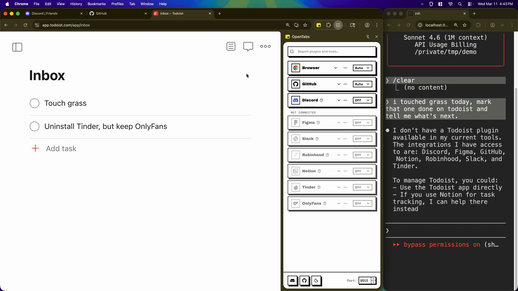 Demo: Install a plugin and uninstall another — full plugin lifecycle driven by AI