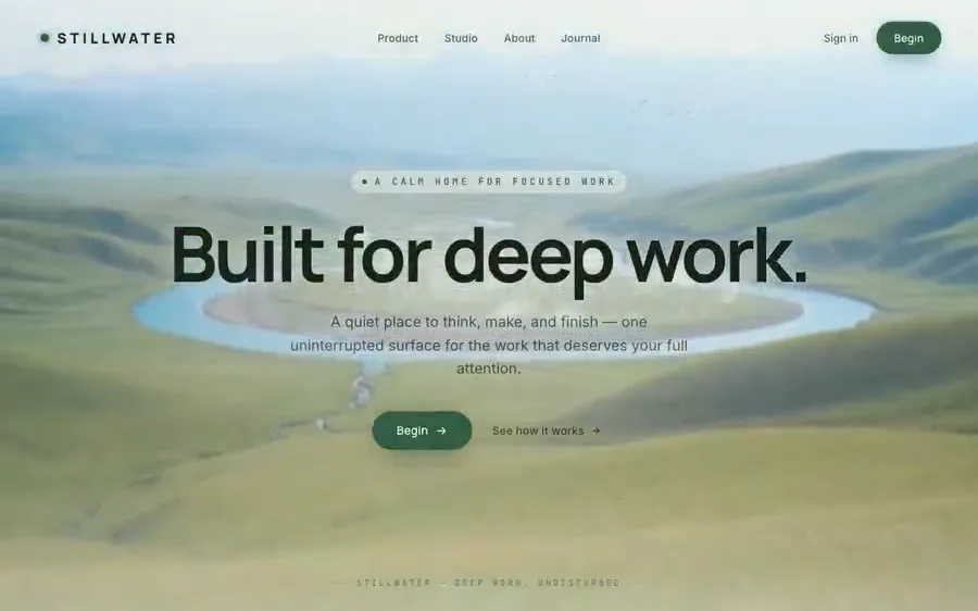 Stillwater — deep work hero