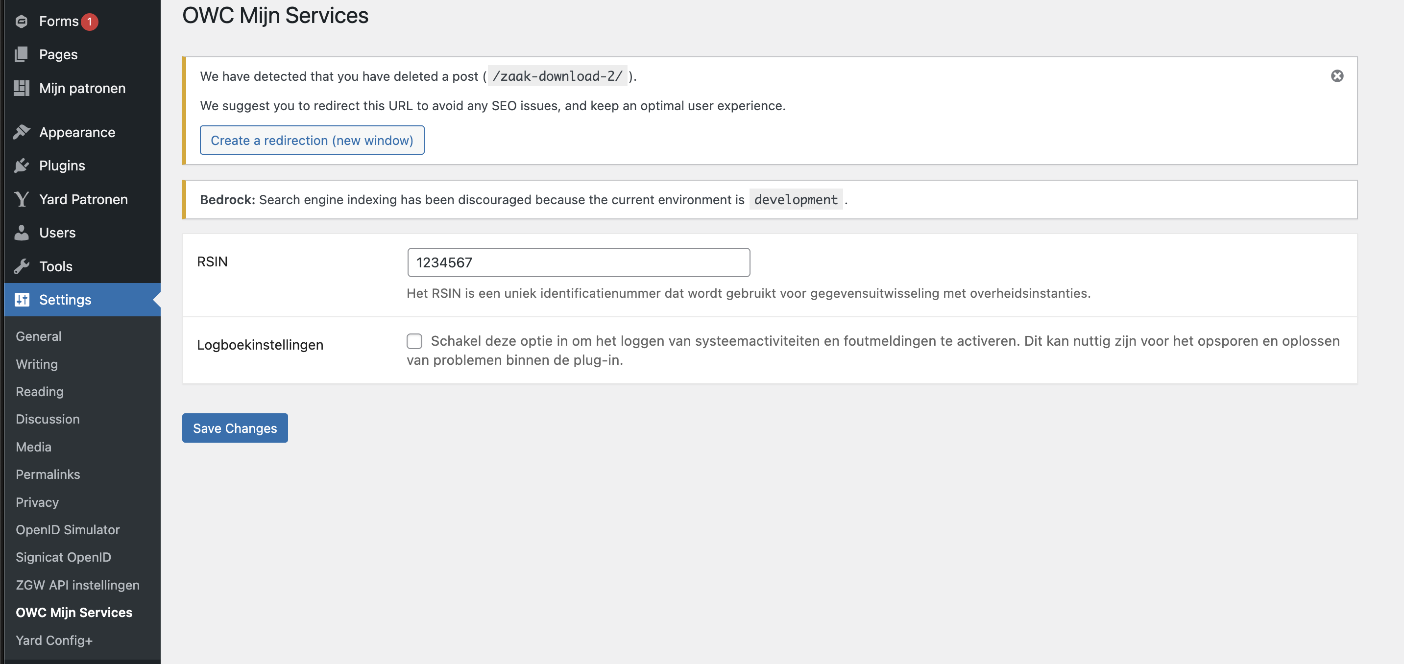 General settings example