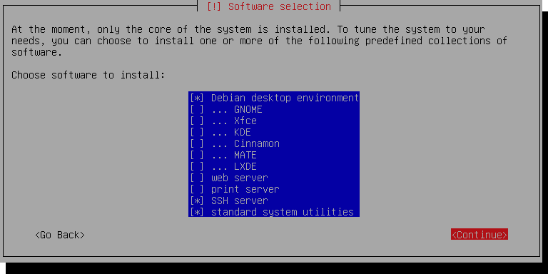 Screenshot of the Software Selection screen