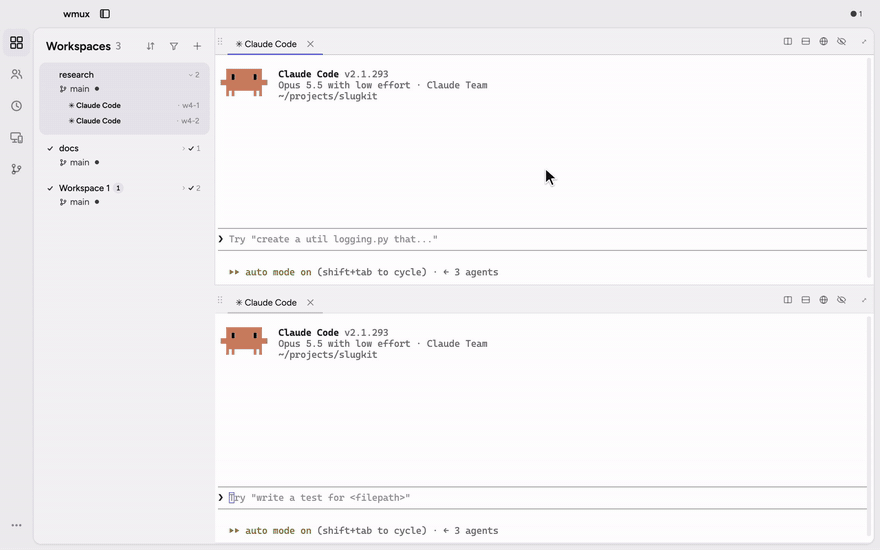 Two agents each open their own built-in browser pane beside their terminal (nodejs.org and MDN) and answer from it