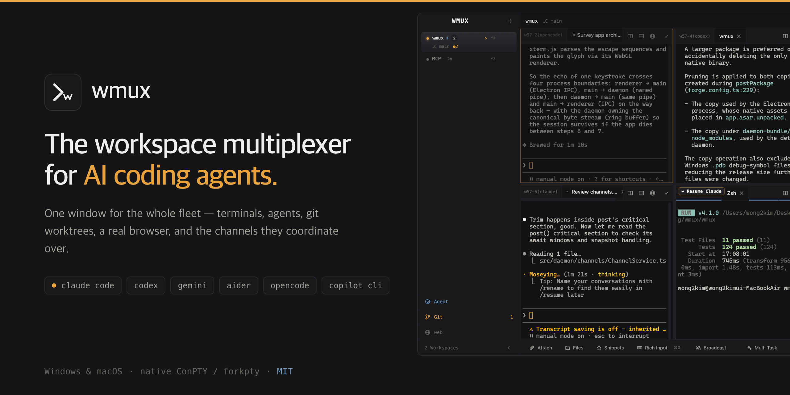wmux — the workspace multiplexer for AI coding agents, on Windows and macOS
