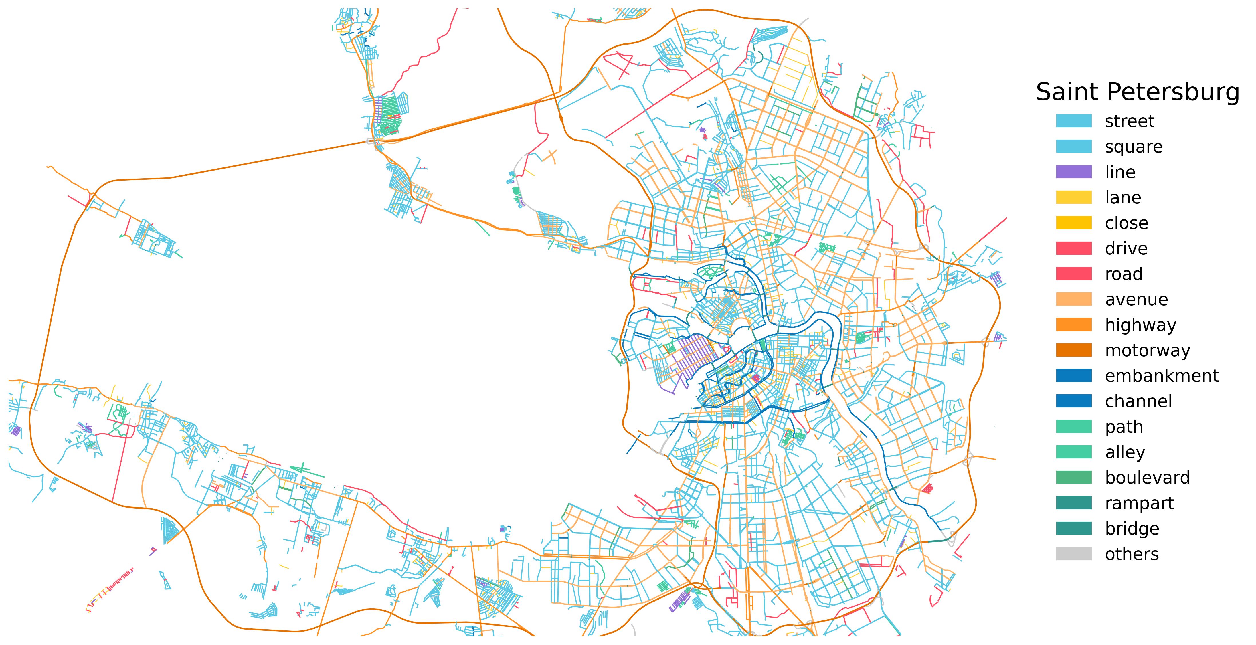 Map of street designations in Saint Petersburg