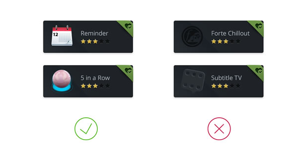 Four icons. Two are light coloured so look good on the TV store default dark background, and two are dark, so don't look good on the dark background