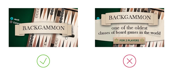 Two icons for a backgammon game: One has just the game title, while the other contains far more text and looks cluttered