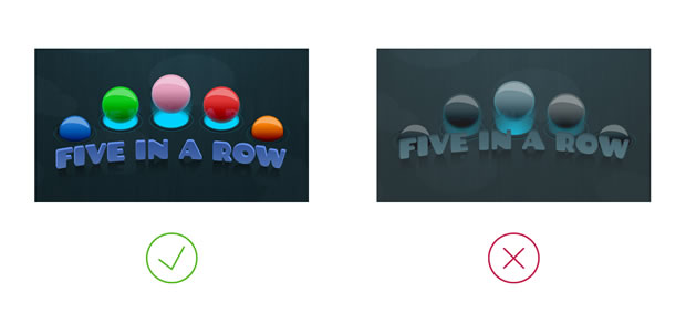 Two side by side images showing an example of good and bad colour contrast between background and foreground