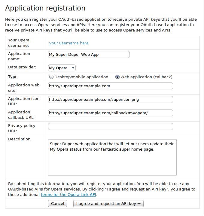 A web application filled in and ready to be submitted