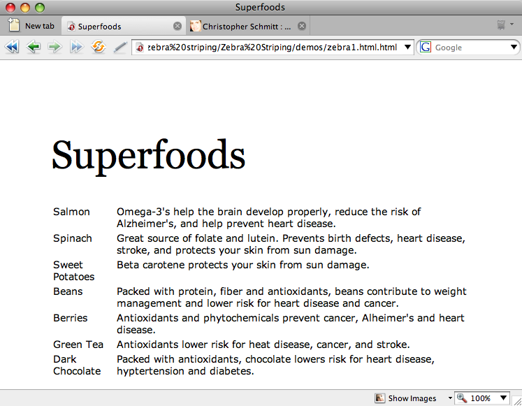 a sample HTML table with no particular row styling