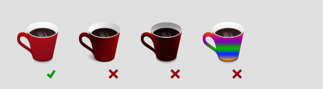 目の前の机の上にオブジェクトがあるように遠近感を持たせます。オブジェクトの上部と、やや前面に光をあて、グラデーションと影を作ります。