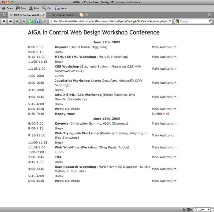default rendering of the HTML table