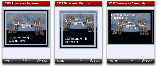The difference between background-origin’s padding-box, border-box and content-box attributes.