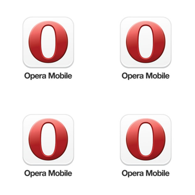 A series of Opera company logos rendered inside a canvas using WebGL that look smooth and not pixellated