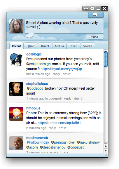 Screenshot of the Twitter widget with Widget control buttons