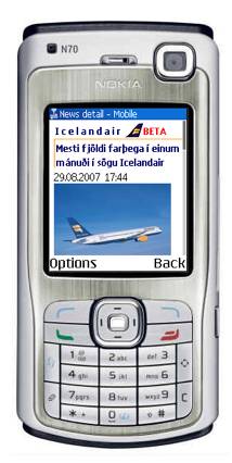 The news page on the Icelandair mobile site