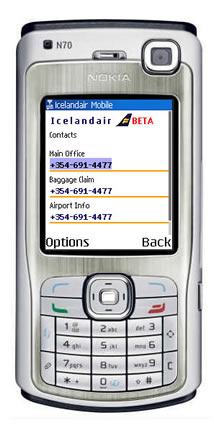 The contact page on the Iceland mobile site, with clickable numbers that automatically dial those numbers