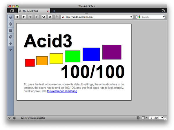 Тест Acid 3 с результатом сто из ста