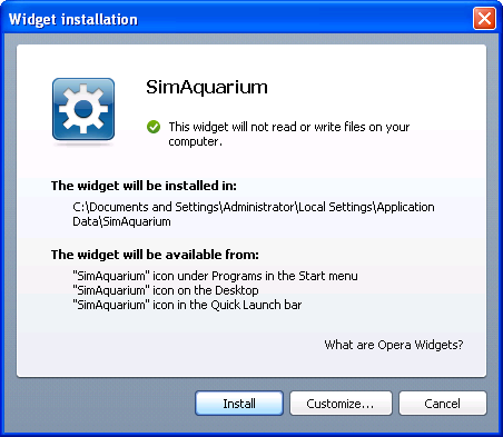 The Widget installation dialog box for Windows