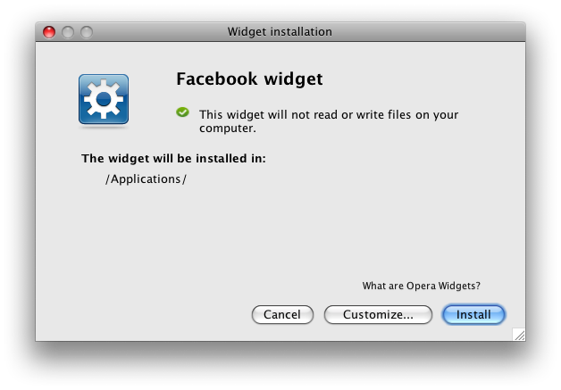 The Widget installation dialog box for Mac