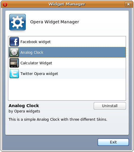 The Widget Manager dialog box for Linux