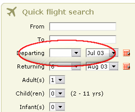 The problem: no number in departure date box, impossible to make a selection.