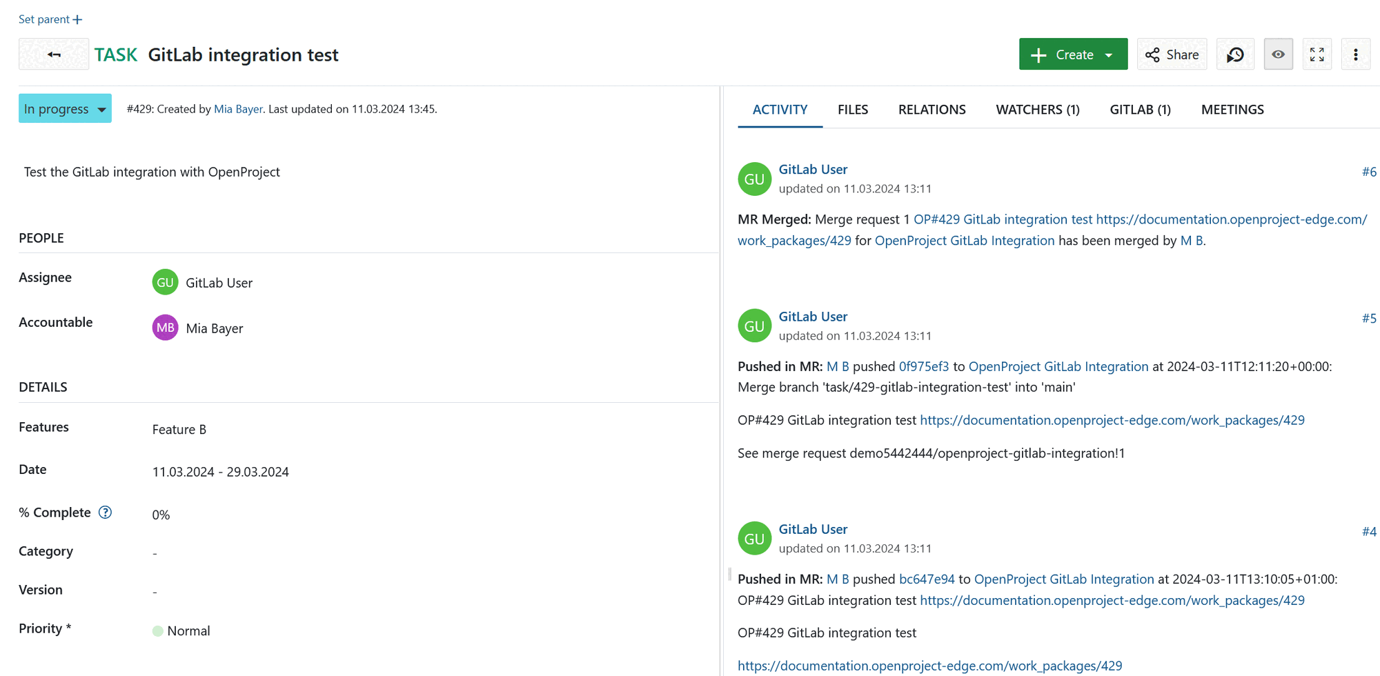 OpenProject's GitLab integration