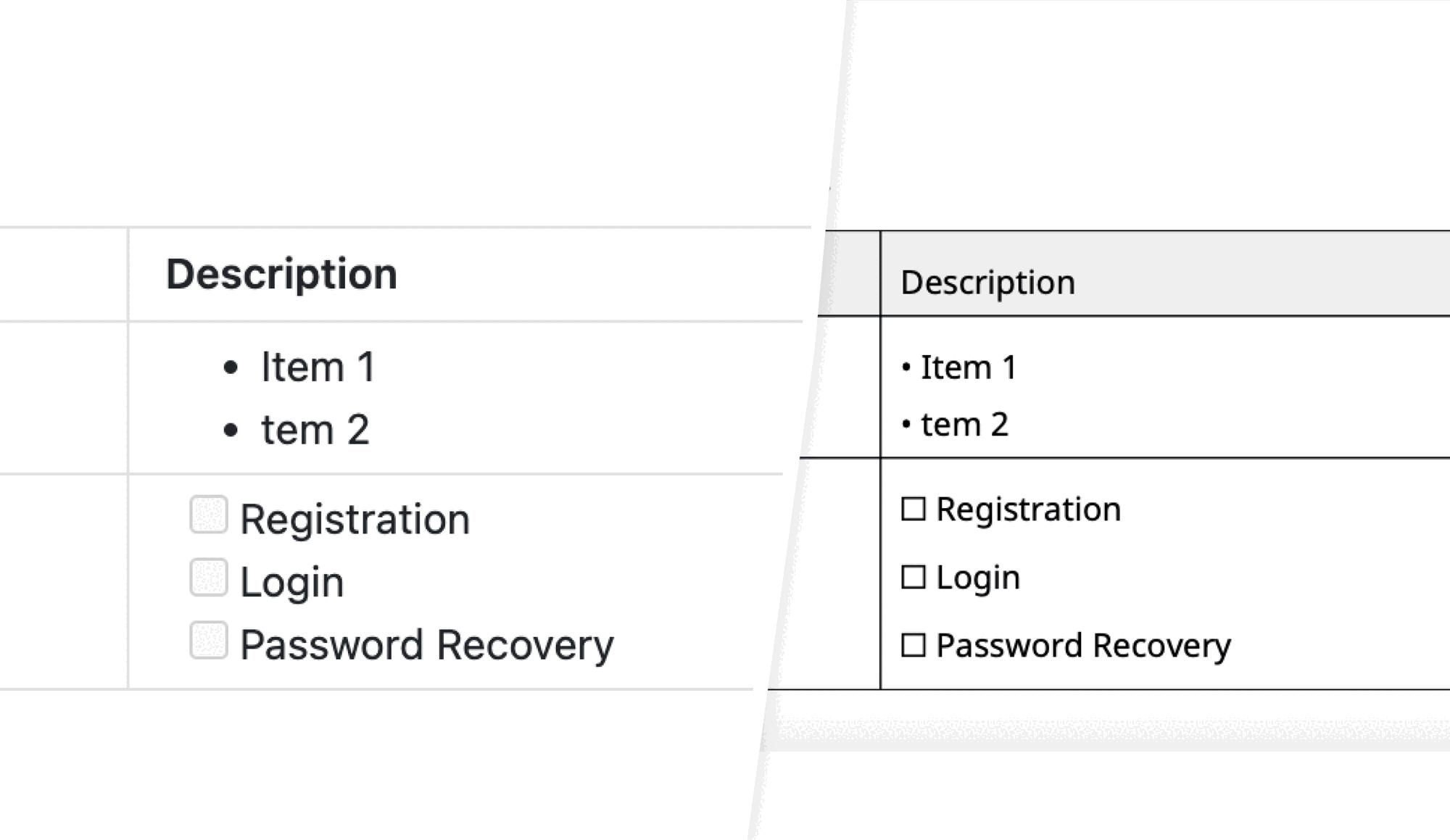 Work package with a table in the description field and how it looks when exportet as PDF