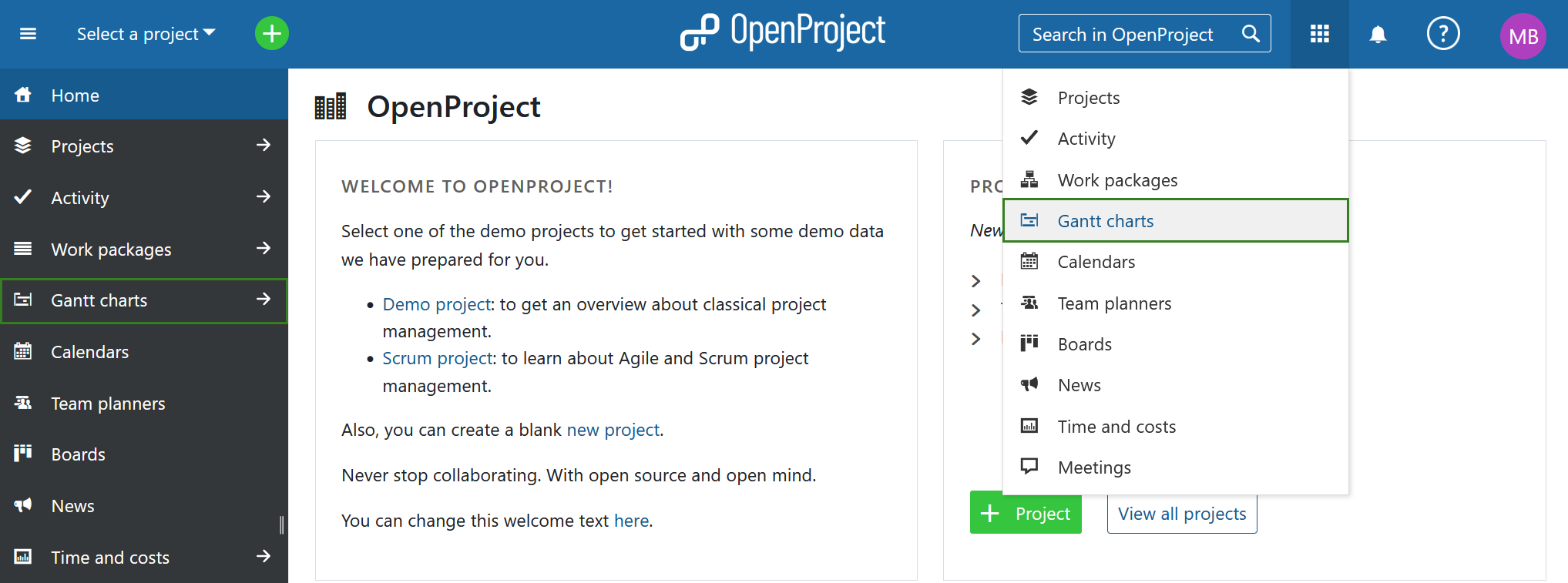 OpenProject's Gantt charts module