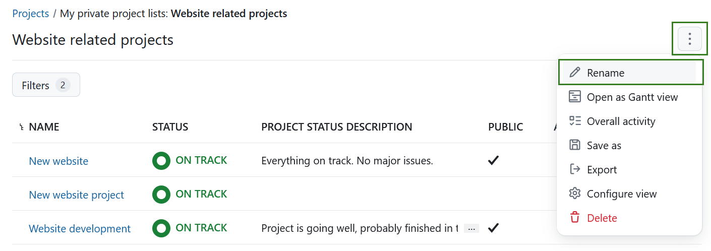 Rename private persisted project lists