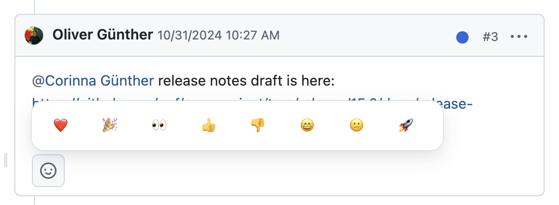 Example screenshot showing emoji reactions in OpenProject's work package comments